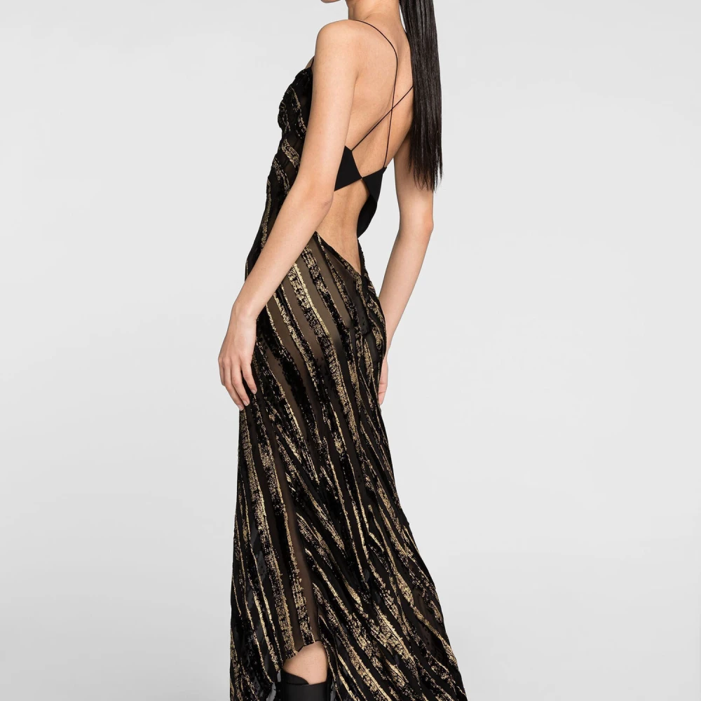Roberto Cavalli Asymmetrische Maxi Jurk met Devoré Strepen Multicolor Dames