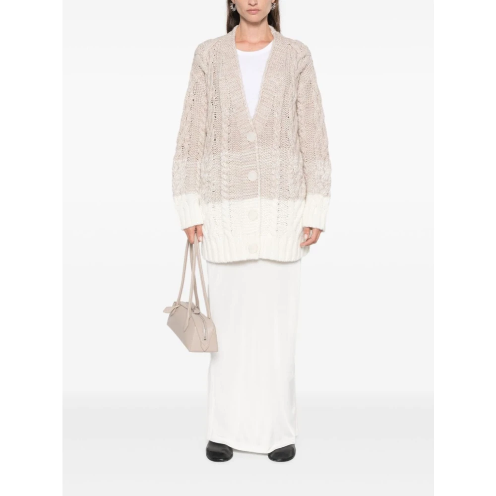 Liu Jo Grijze Gebreide Cardigan Sweater Aw24 Beige Dames
