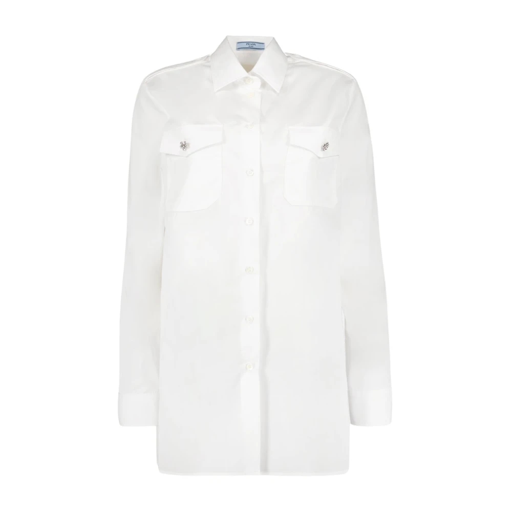 Prada , Shirts, Female, White, S, Long Sleeve Buttoned Shirt With Floral Buttons