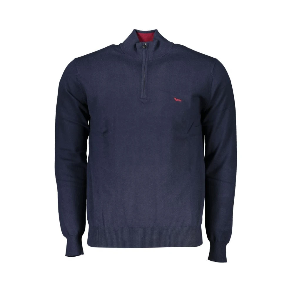 Harmont & Blaine Men's Blue Harmont Blaine Chic Half-Zip Sweater With Embroidery Detail