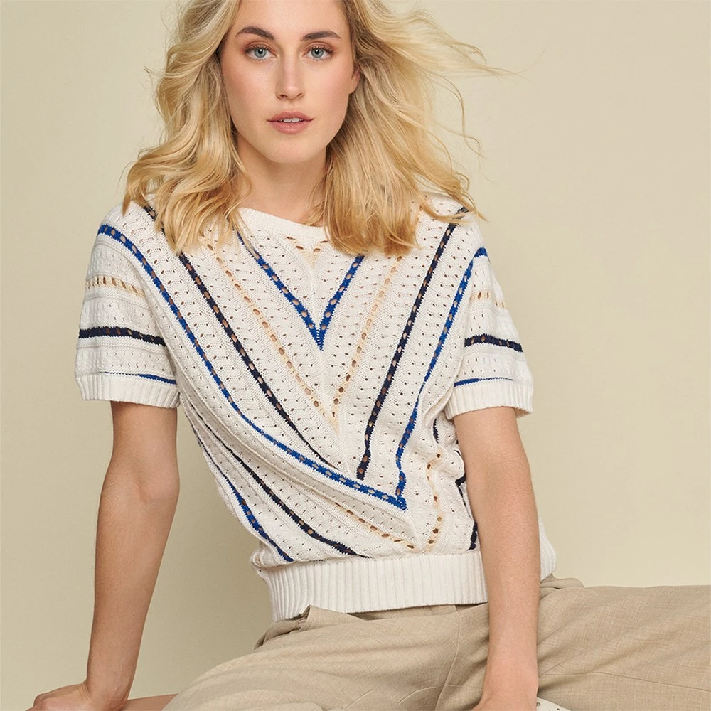 Marie Méro Herringbone Gebreide Katoenen Trui Beige Dames