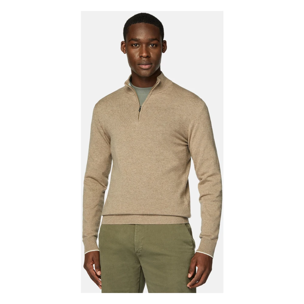 Boggi Milano Cashmere Blend Half Zip Jumper Beige Heren