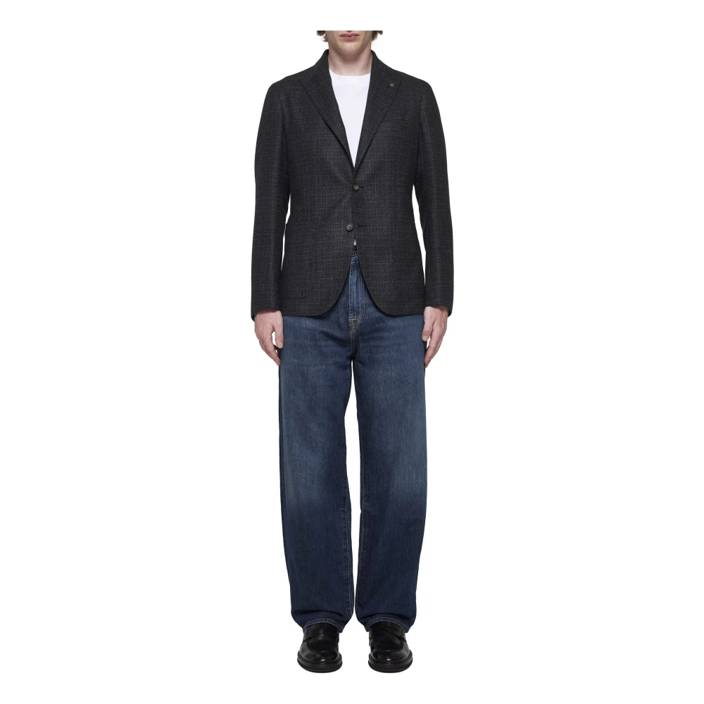 Tagliatore Zwarte Wol Blazer Peak Revers Black Heren