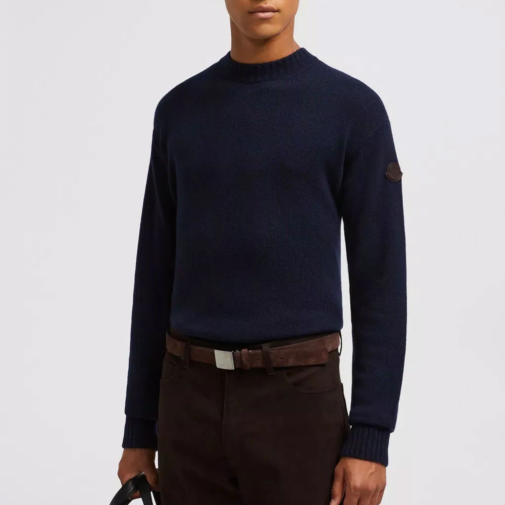 Moncler Navy Wol & Cashmere Gebreide Trui Blue Heren