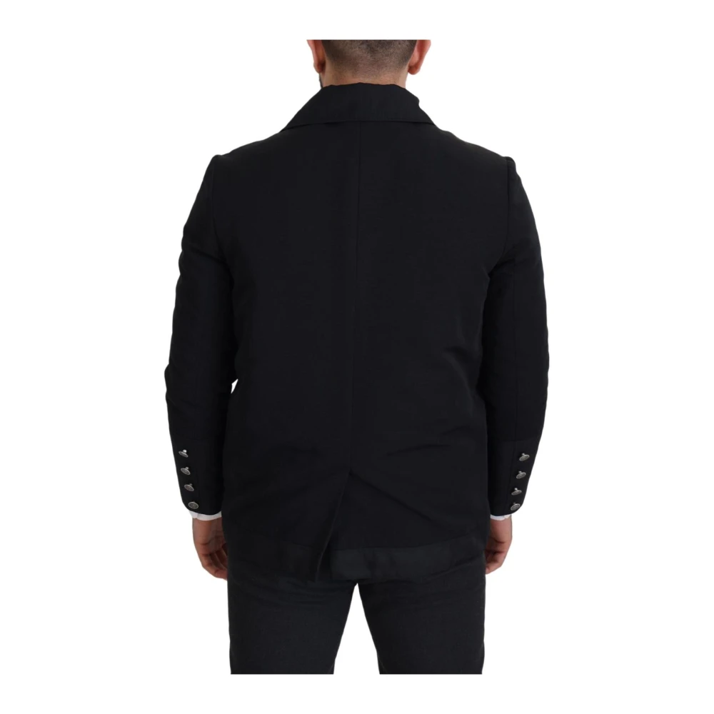 Dolce & Gabbana Elegante Zwarte Wol Zip Jas Black Heren