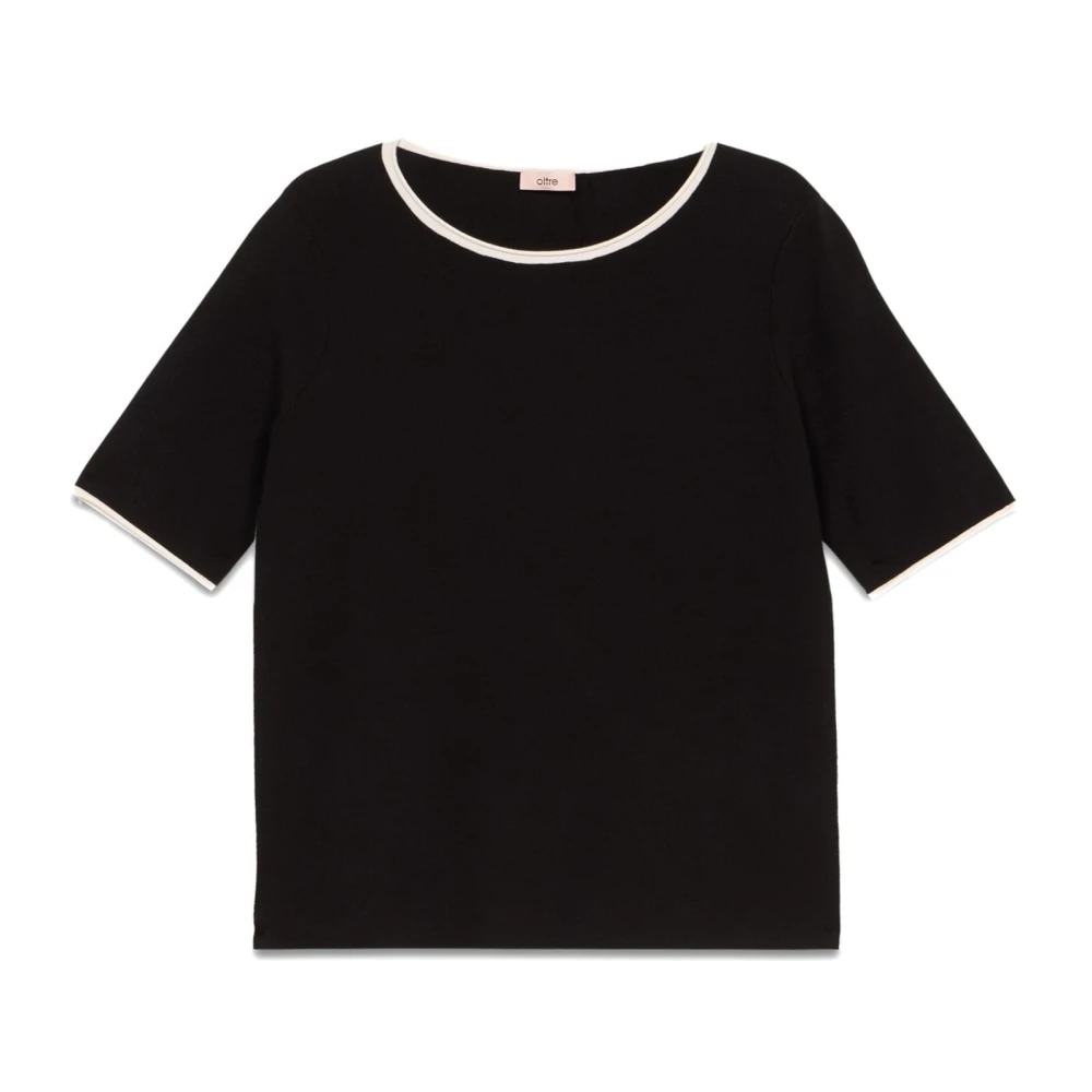 Oltre Shirt met korte mouwen en contrasterende profielen Black Dames