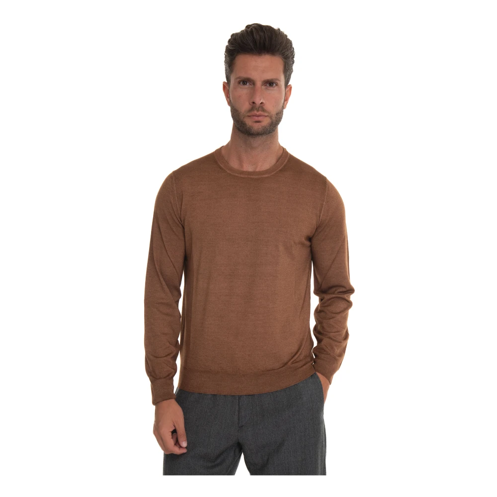 Canali Stone Washed Wol Zijde Pullover Brown Heren