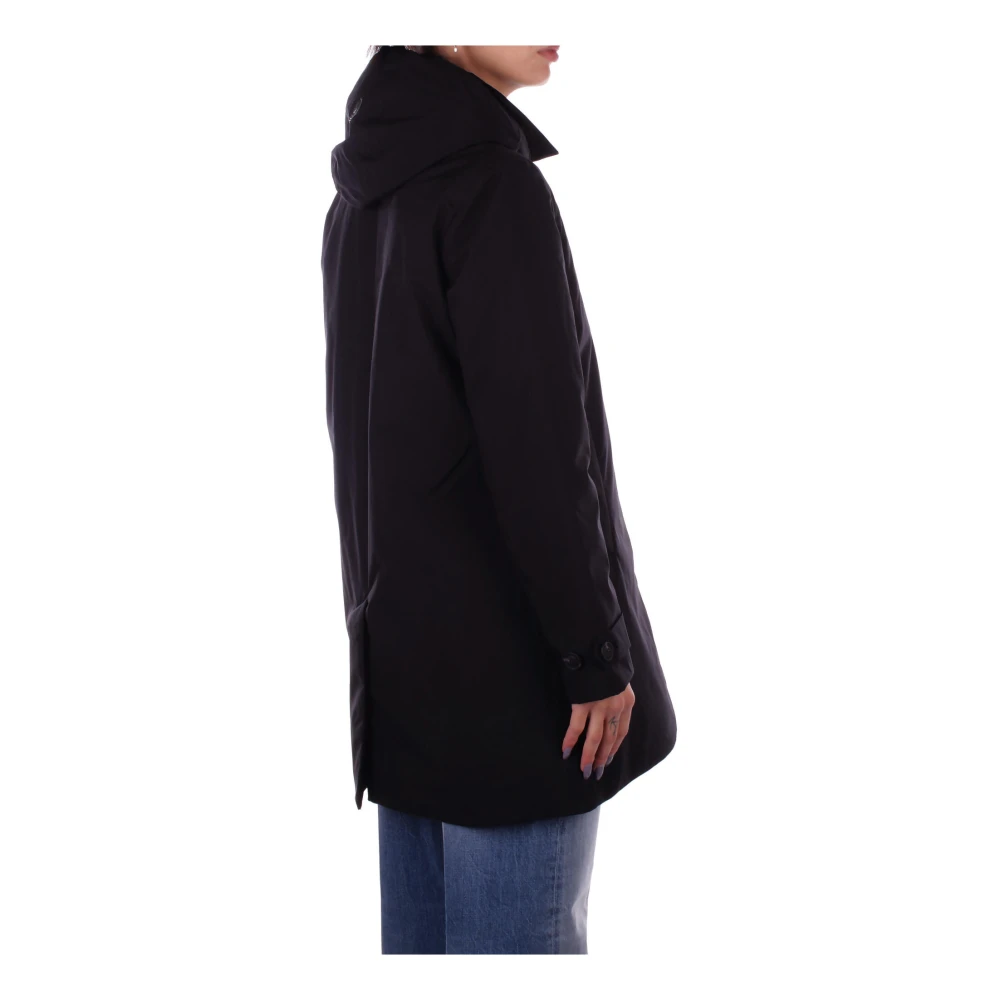 Save The Duck Zwarte jas met capuchon rits en knoop Black Dames