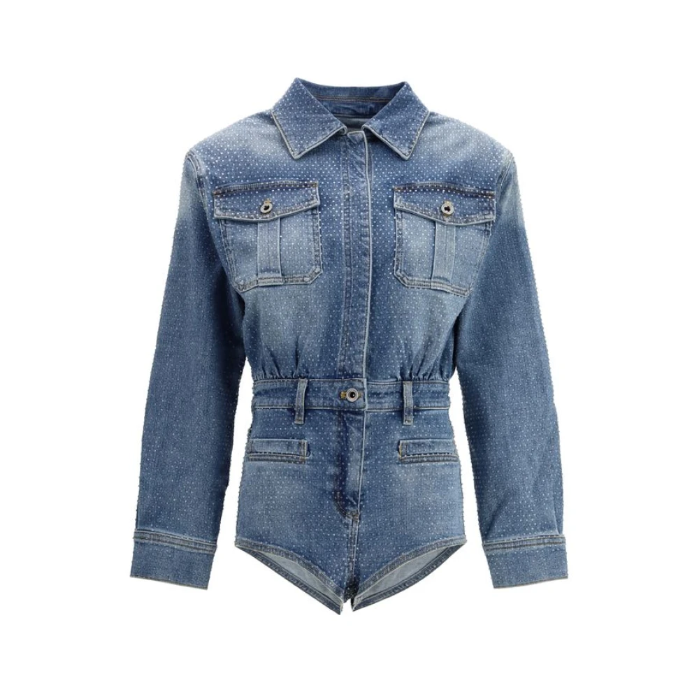 Self Portrait Women's Blue Rhinestone Denim Playsuit - Playsuits - Xs - Jumpsuits & Playsuits