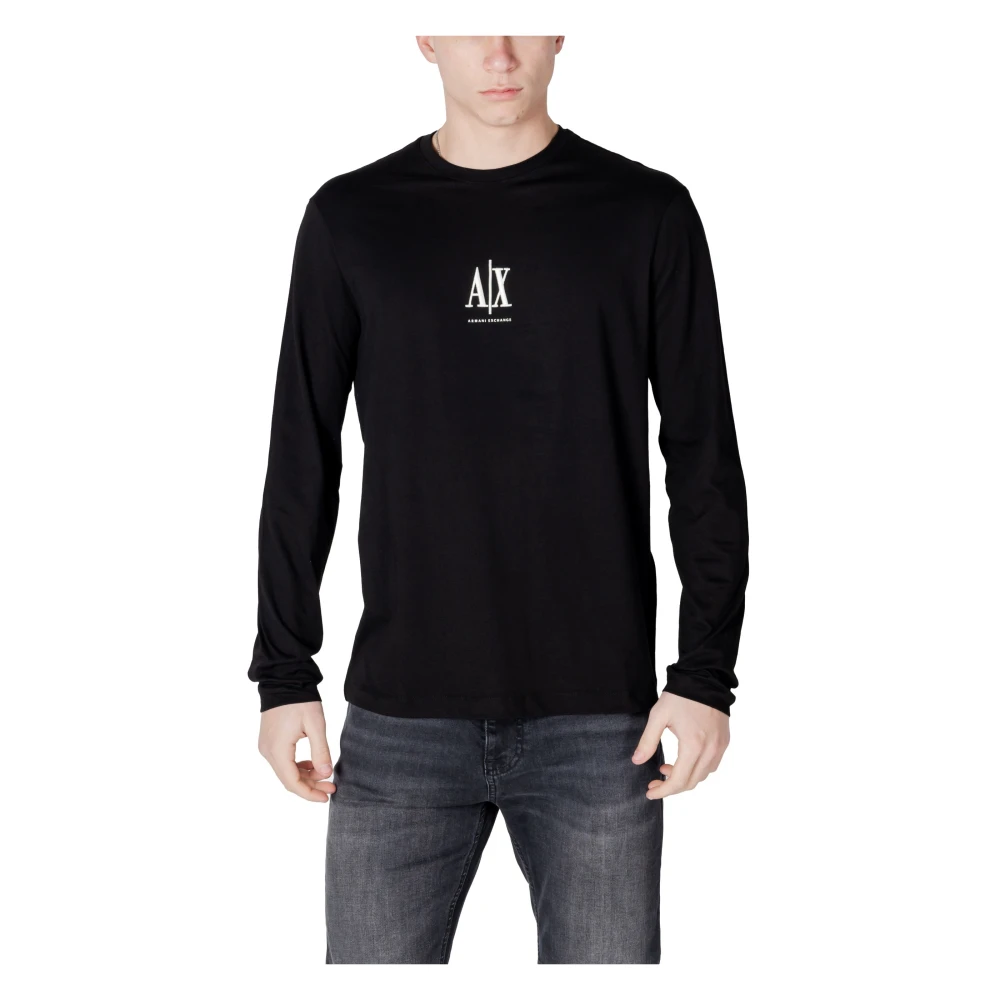 Armani Exchange Herren Schwarz Rundhals-Langarm-Strickpullover