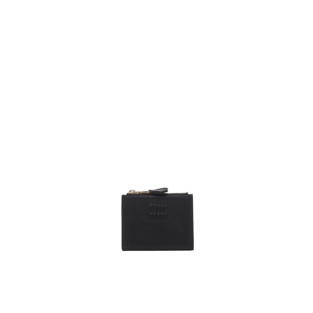 Miu Zwarte Portemonnee van Kalfsleer met Reliëf Logo Black Dames