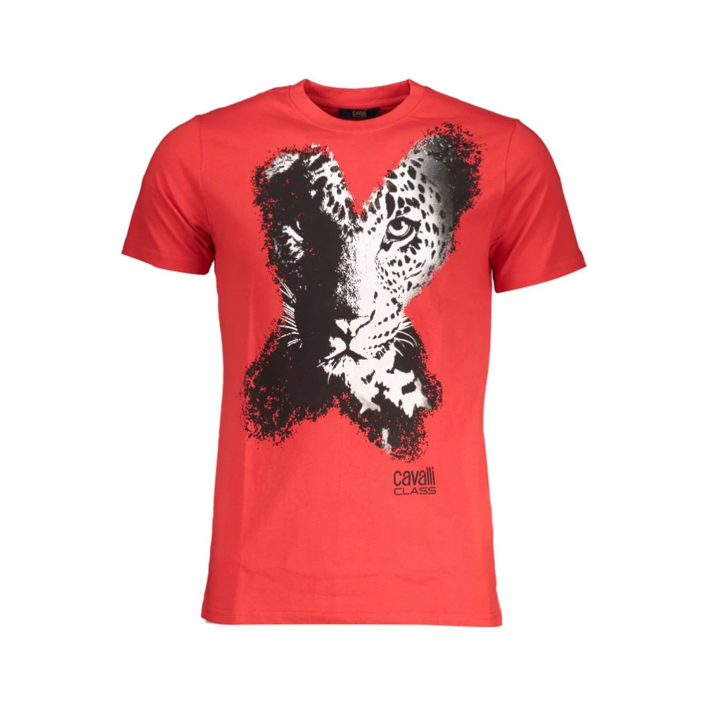Cavalli Class Red Cotton Logo Print T-Shirt - Male - T-Shirts - Red - L - Tops
