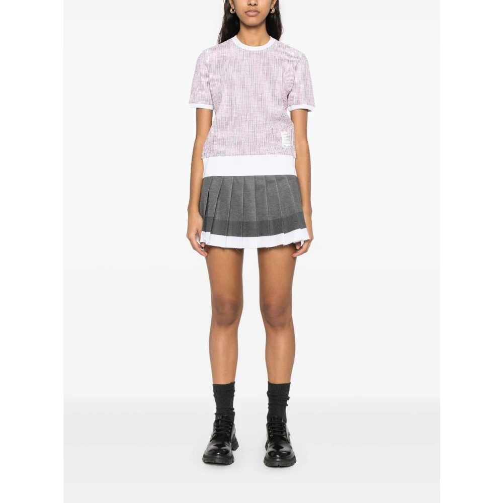 Thom Browne Gestreept Logo Patch Crew Neck T-shirt Red Dames