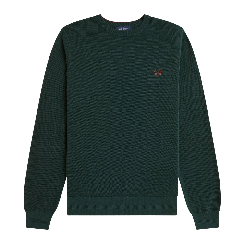 Fred Perry Men's Green Pique Stitch Jumper - Round-Neck Knitwear - 2XL - Knitwear