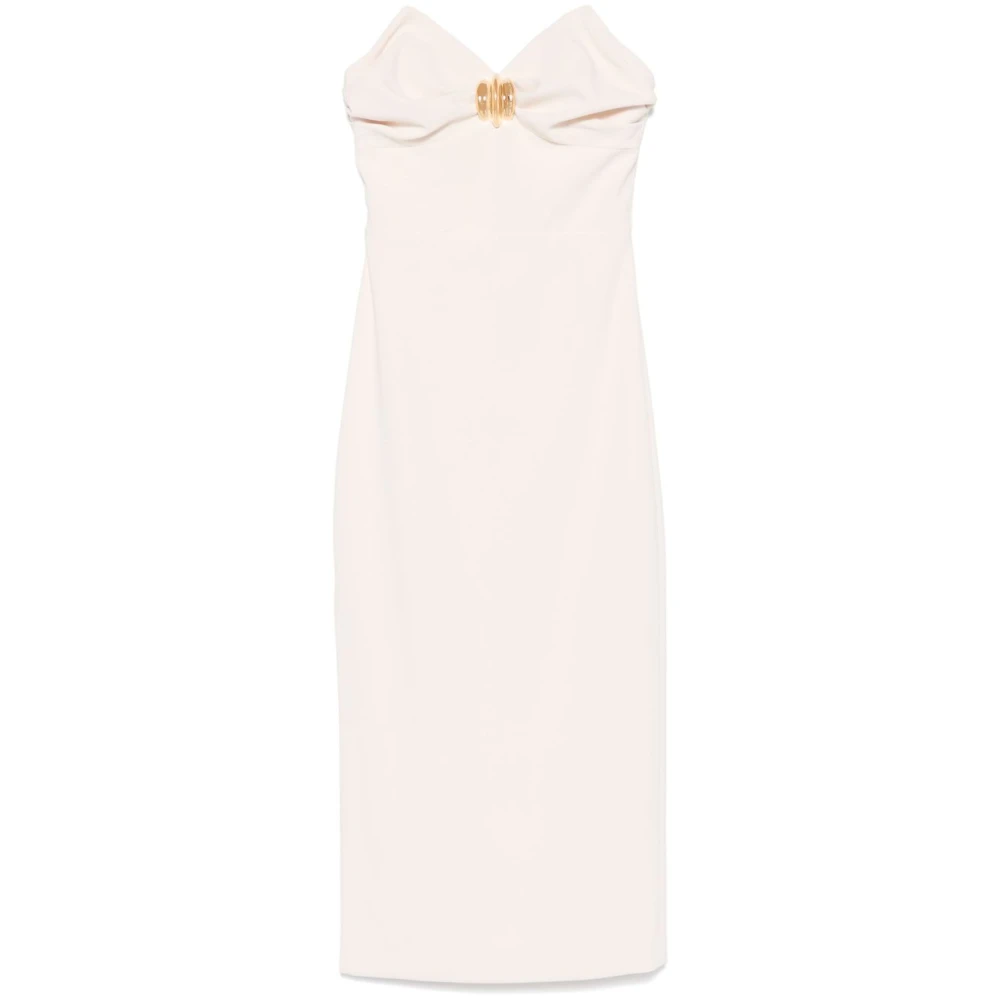 Elisabetta Franchi Witte elegante midi-jurk met strik Beige Dames