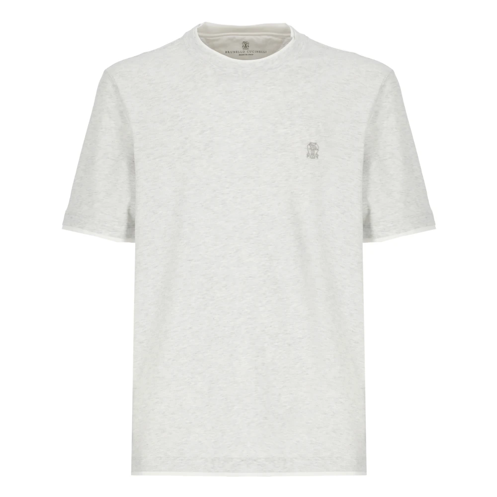BRUNELLO CUCINELLI Grijze Katoenen T-shirt met Logo Borduurwerk Gray Heren
