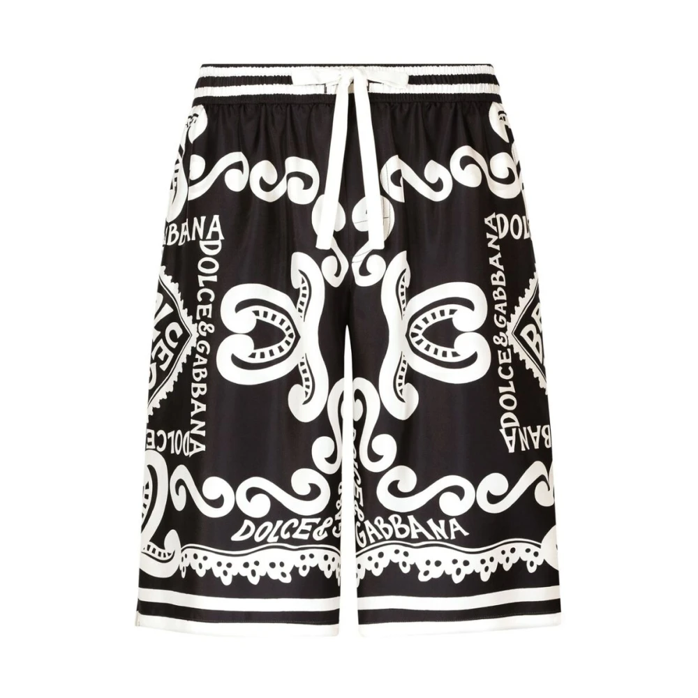 Dolce & Gabbana Zijden Shorts met Logo Print Multicolor Heren