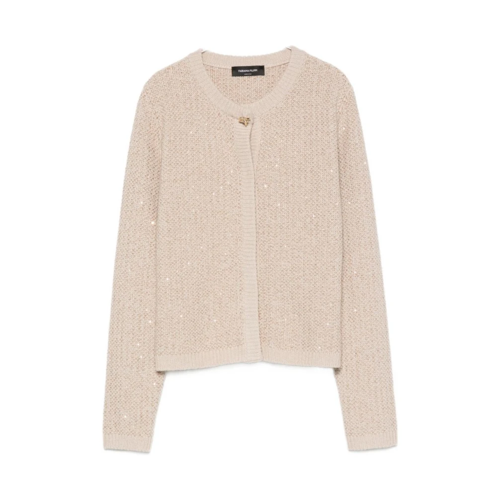 Fabiana Filippi Beige Sequinned Crochet Cardigan - Female - Cardigans - 2XS - Knitwear