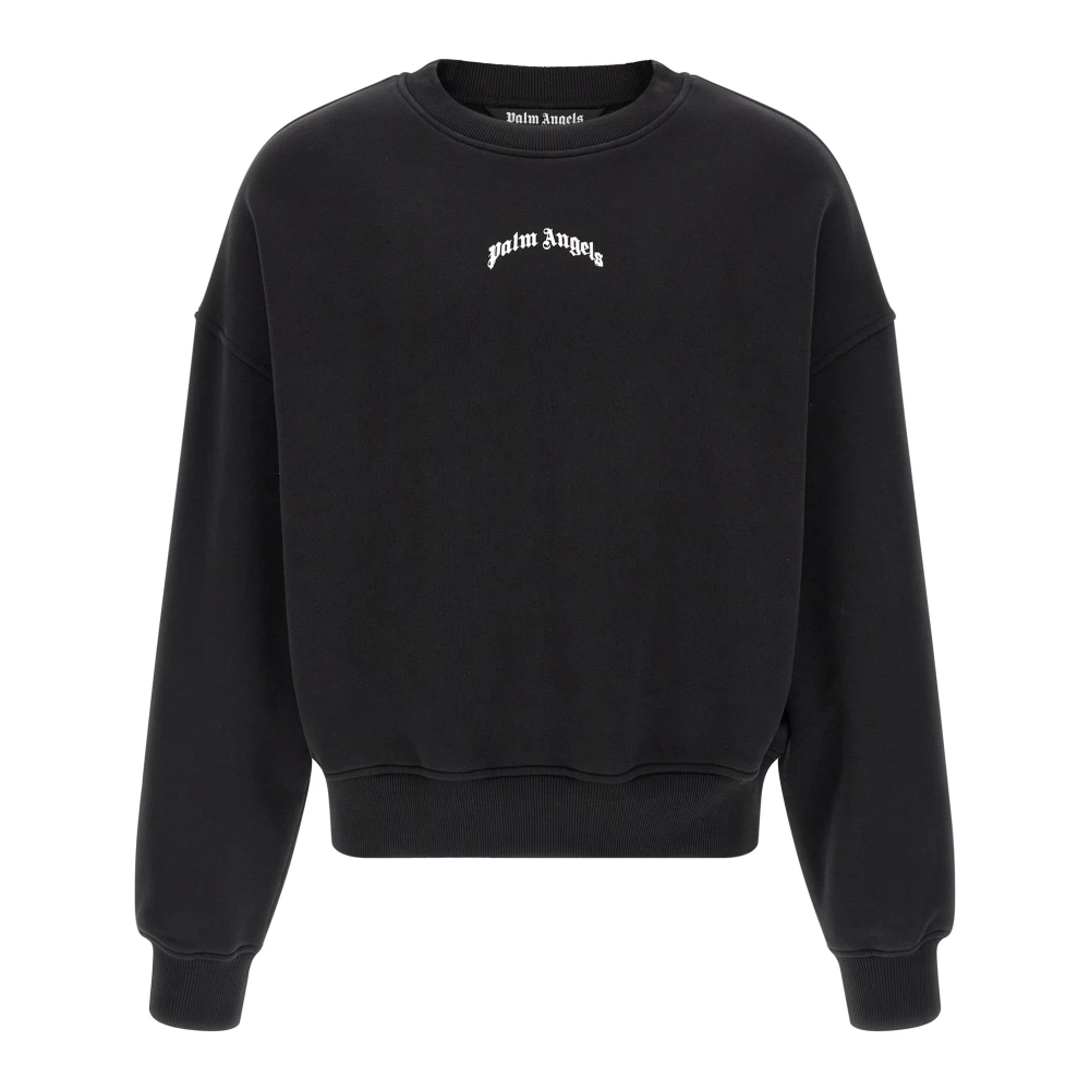 Palm Angels Men's Black Back Curved Logo Sweatshirt - Sweatshirts - M - Sweatshirts & Hoodies