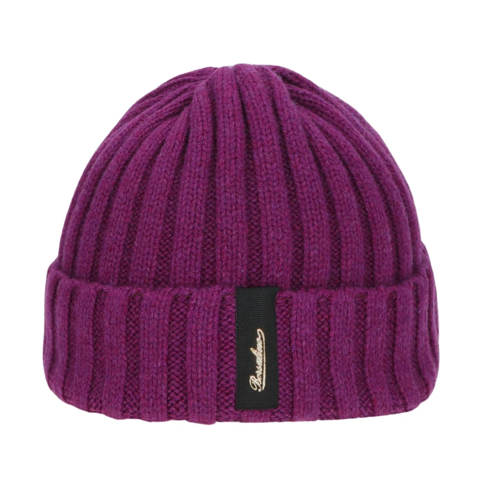 Borsalino Zachte Cashmere Geribbelde Beanie Hoed Purple Unisex