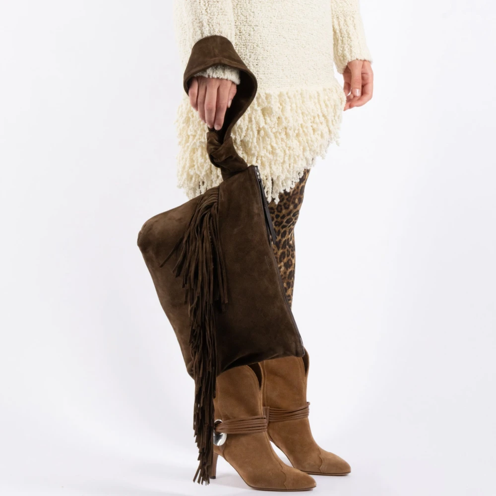 Isabel marant Zachte Schoudertas in Zwart Fluweel Leer Brown Dames