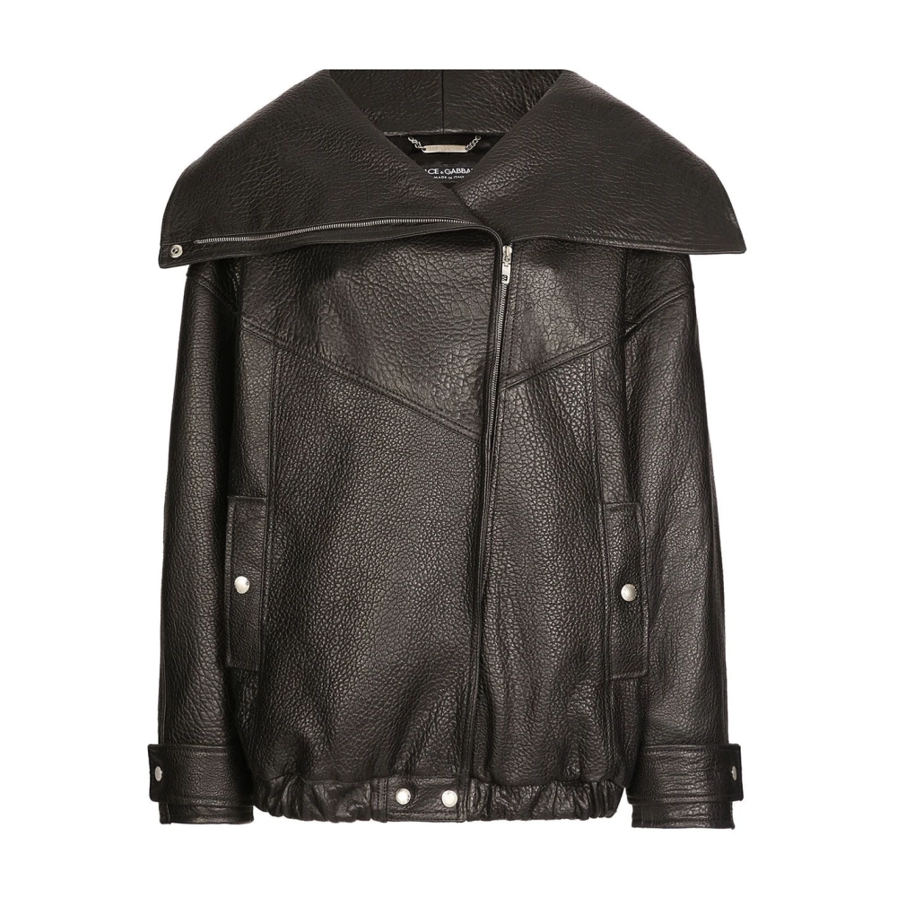 Dolce & Gabbana Black Leather Jackets, Female, M, Stylish Jacket For Men