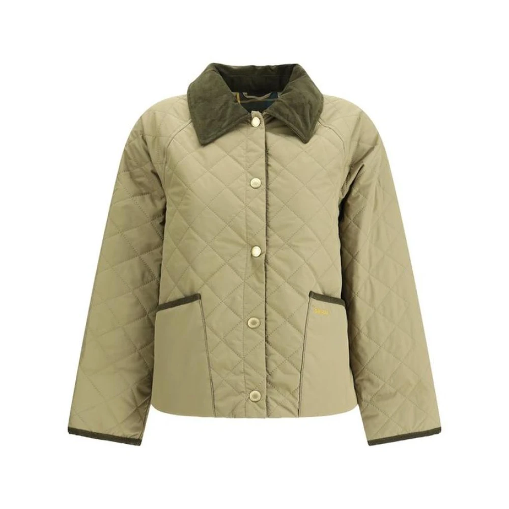 Barbour Gewatteerd Jack met Ribfluwelen Kraag Green Dames