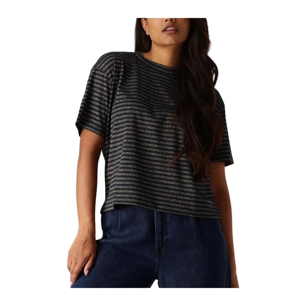 Summum Woman Blauwe Lurex Rib Stripe Top Blue Dames
