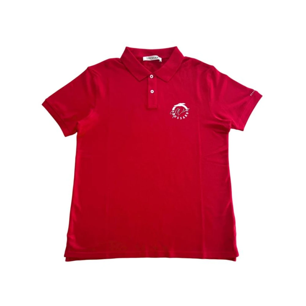 Trussardi Mannelijk Rood Tops Heren, L, Katoen, Rode Katoenen Poloshirt Korte Mouw