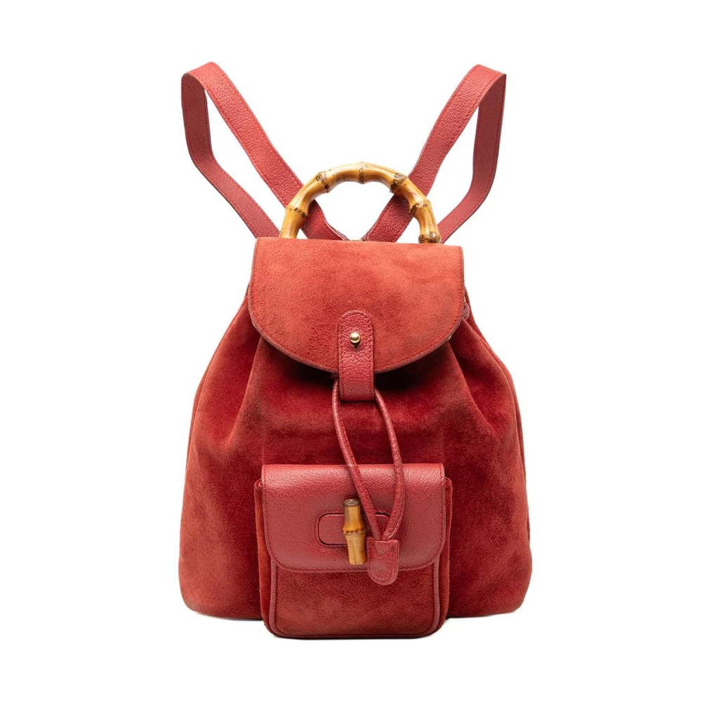 Gucci Vintage Women's Red Pre-Owned Drawstring Backpack
