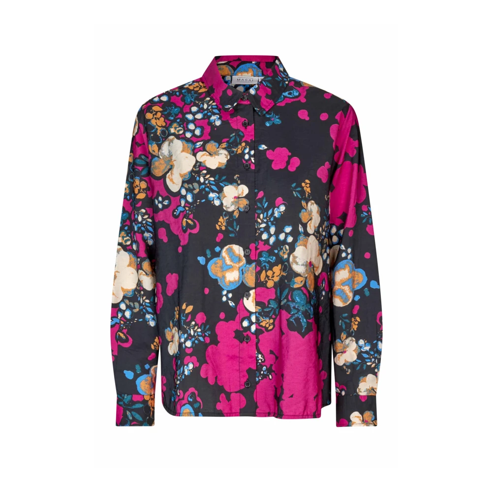 Masai Bloemenprint A-Lijn Shirt Fuchsia Rood Multicolor Dames