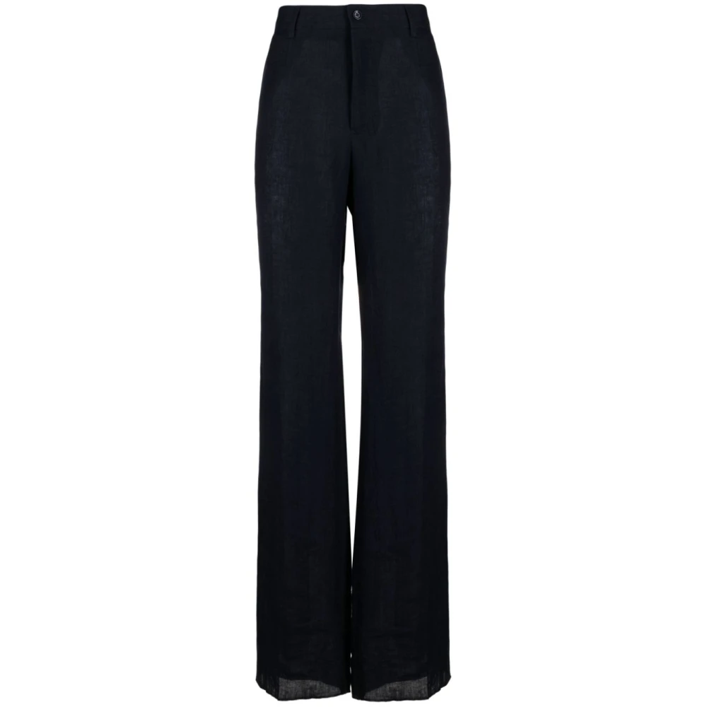 Dolce & Gabbana Men's Blue Navy Linen Trousers With Wide Leg