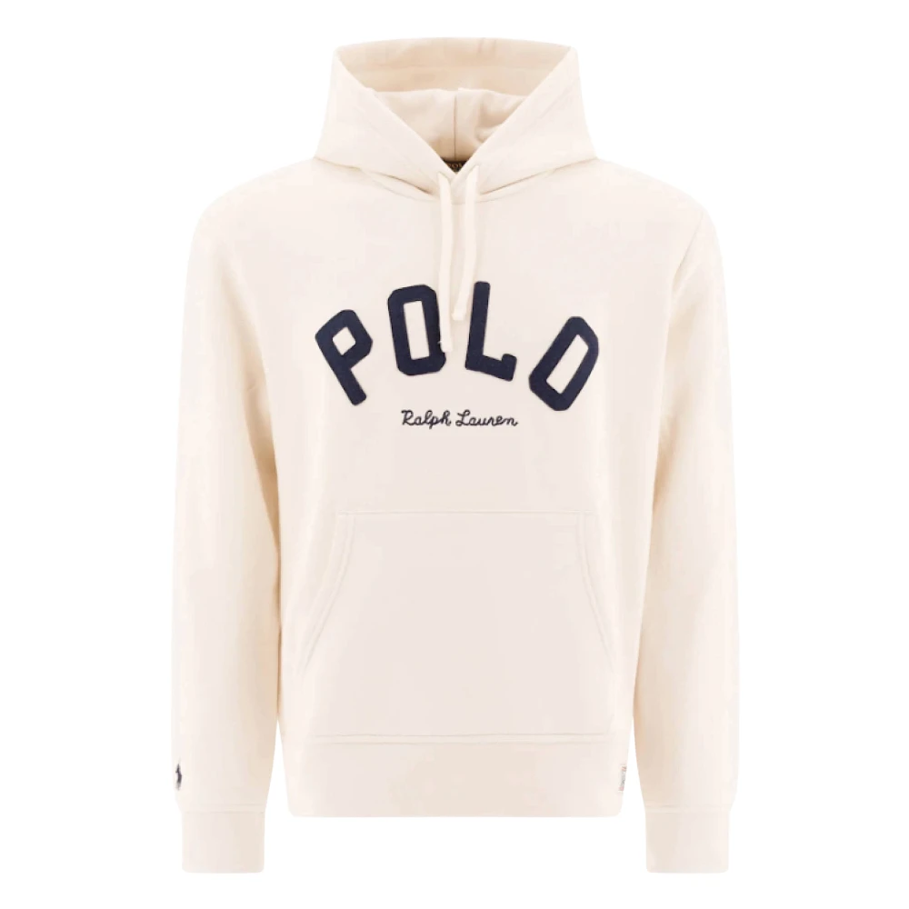 Ralph Lauren Broderad Logotyp Hoodie Kräm Bomullsblandning Beige, Herr