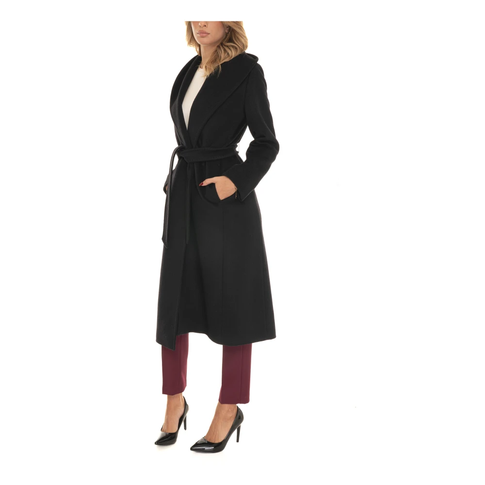Max Mara Studio Lange wollen jas met sjaalkraag Black Dames
