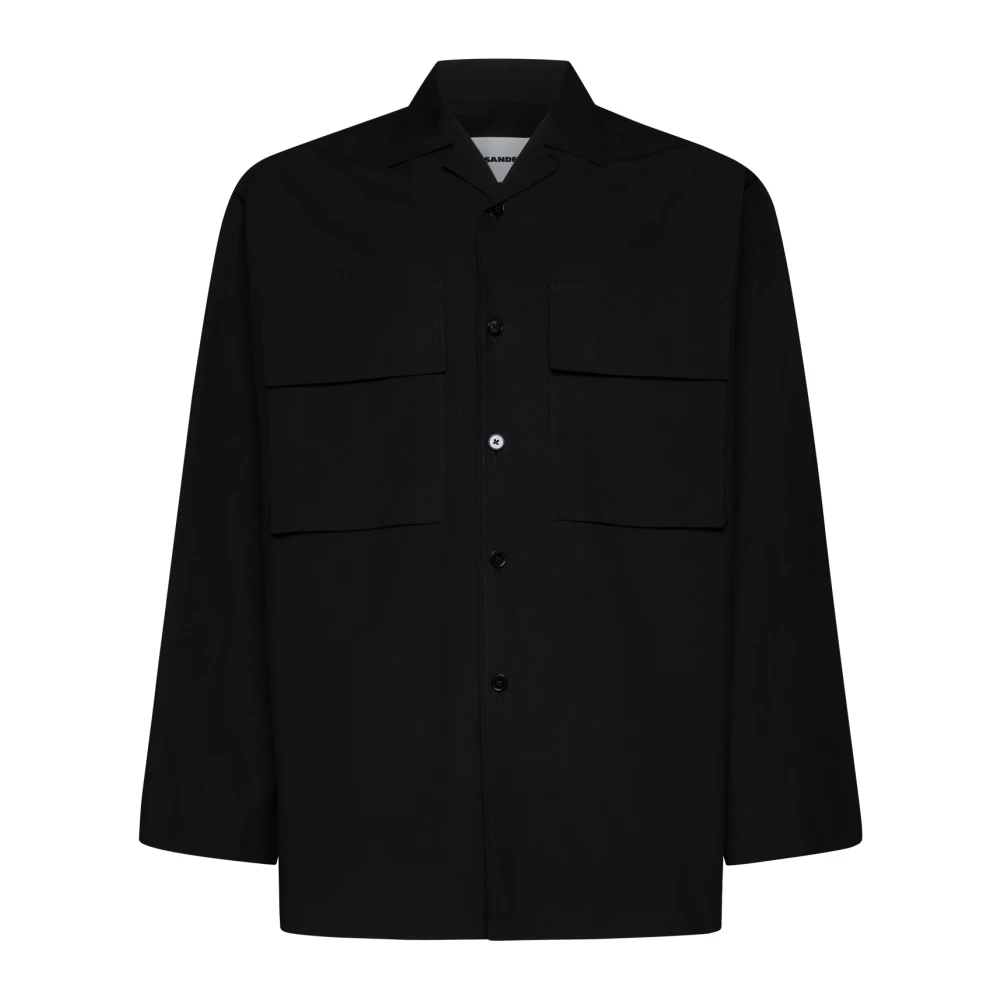Jil Sander Zwarte Poplin Overhemd Klassieke Kraag Black Heren
