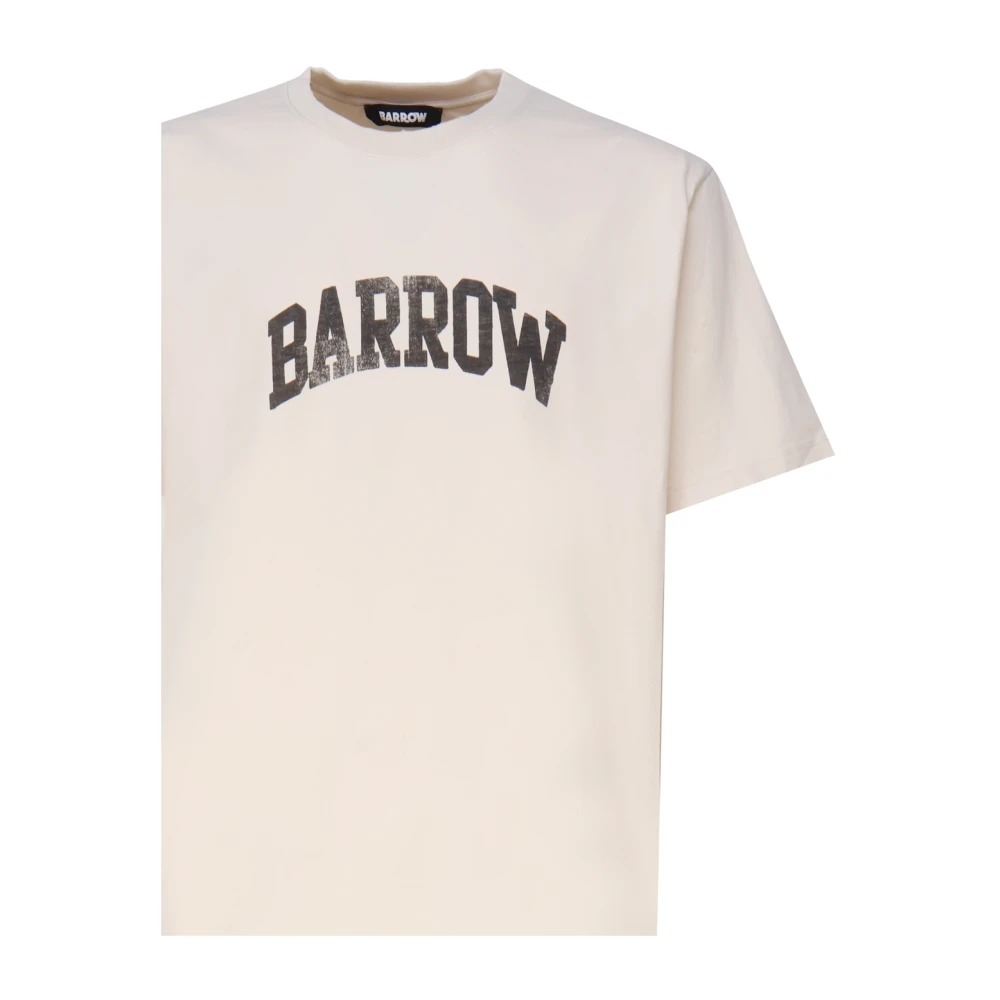 Barrow Logo Print Crew Neck Katoenen T-shirt Beige Unisex