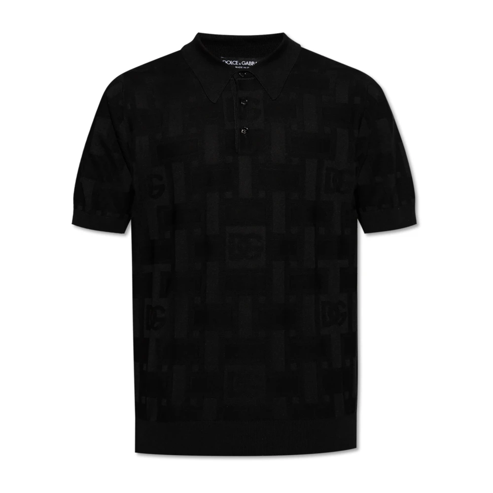 Dolce & Gabbana Zijden Polo Shirt met Jacquard Weefsel Black Heren