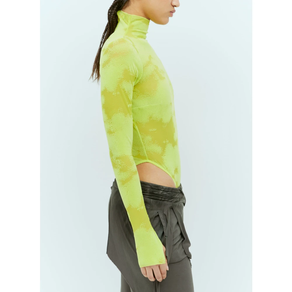 Diesel Mesh Longsleeve Bodysuit met Logo Patch Green Dames