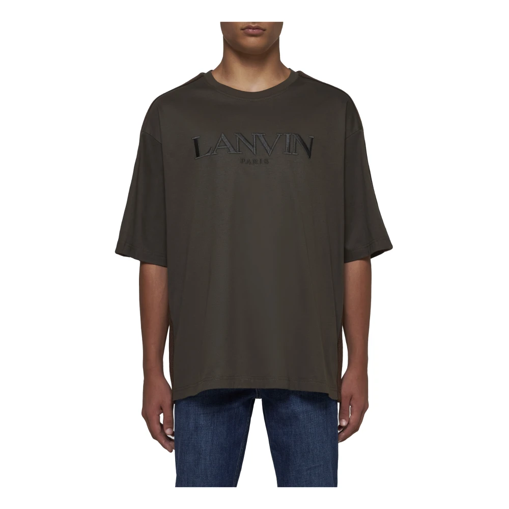 Lanvin Bruin Katoenen T-shirt met Geborduurd Logo Gray Heren