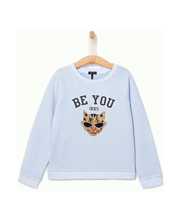 sweatshirt-bleu-avec-broderie-leopard