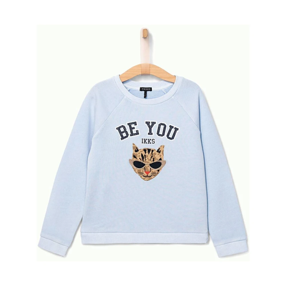 Ikks Girls Blue Kids Sweatshirts, 8 Y, Leopard Embroidered Sweatshirt