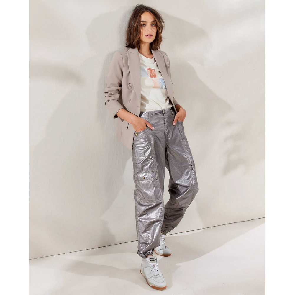 Summum Woman Foil Coated Twill Cargo Pant Gray Dames