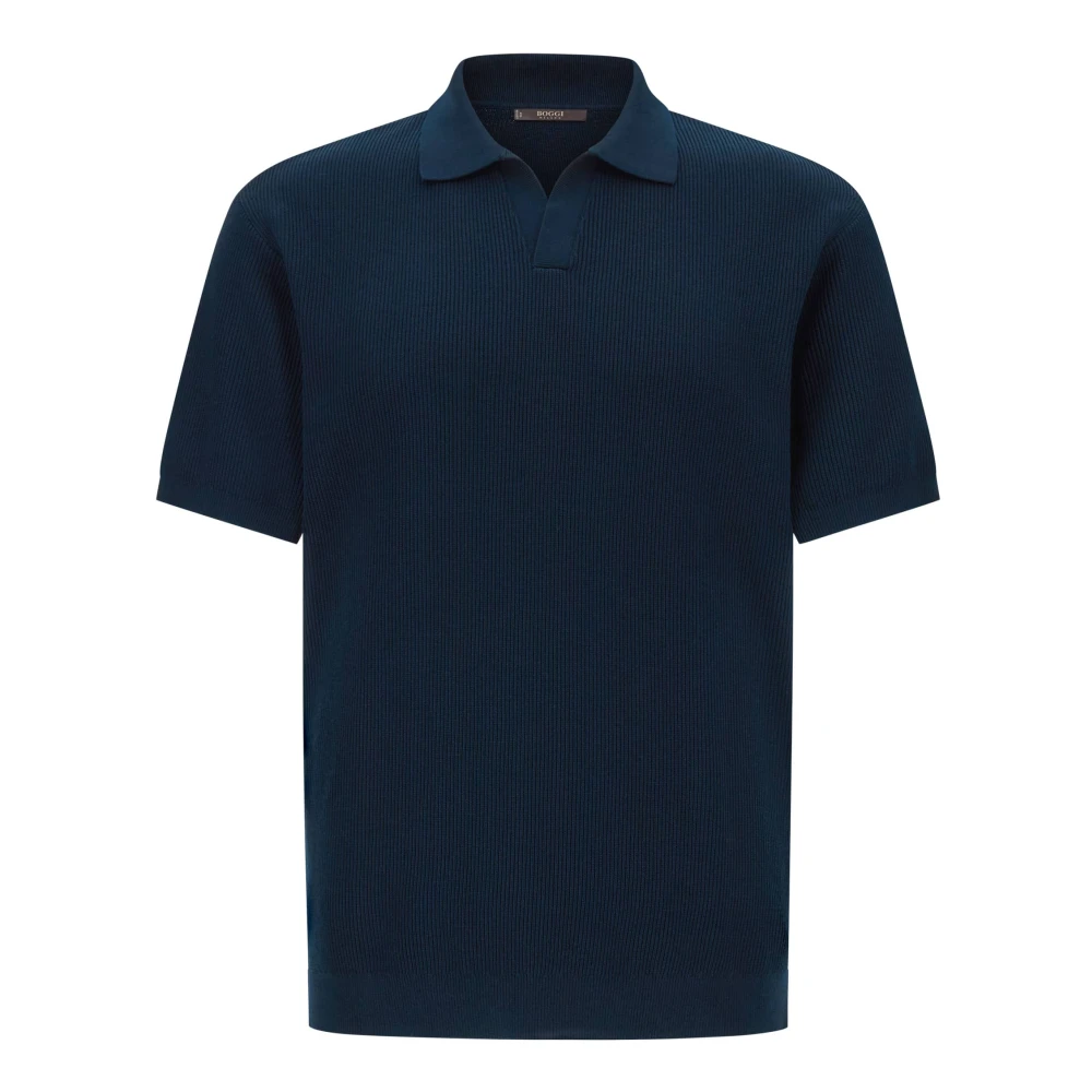 Boggi Milano Katoen en zijden gebreid poloshirt Blue Heren