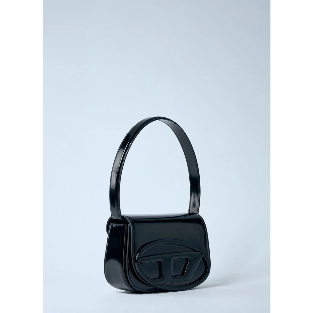 Diesel Leren Schoudertas met Logo Plaque Black Dames