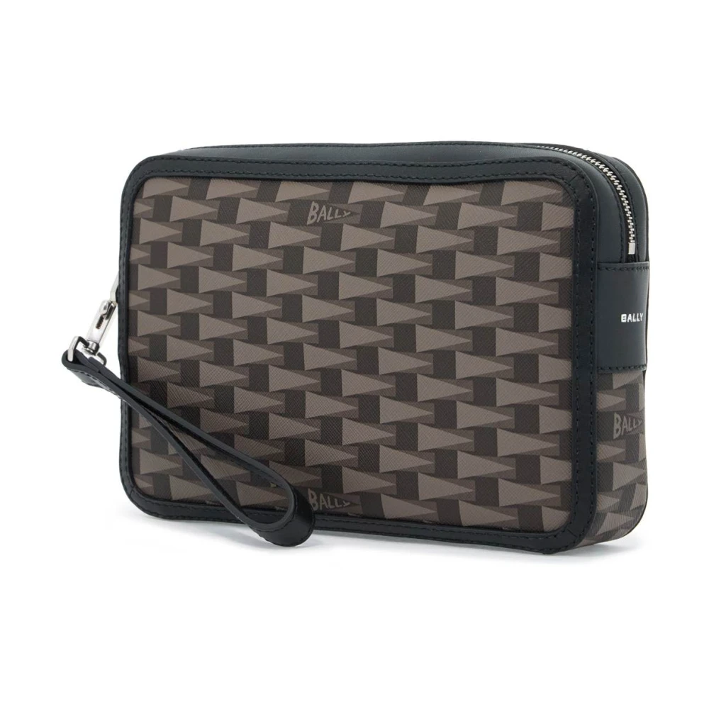 Bally Pennant Print Gecoate Canvas Pouch Brown Dames