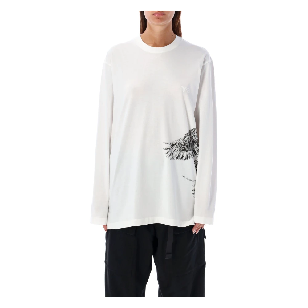 Y-3 Wit Vogelprint T-shirt White Dames