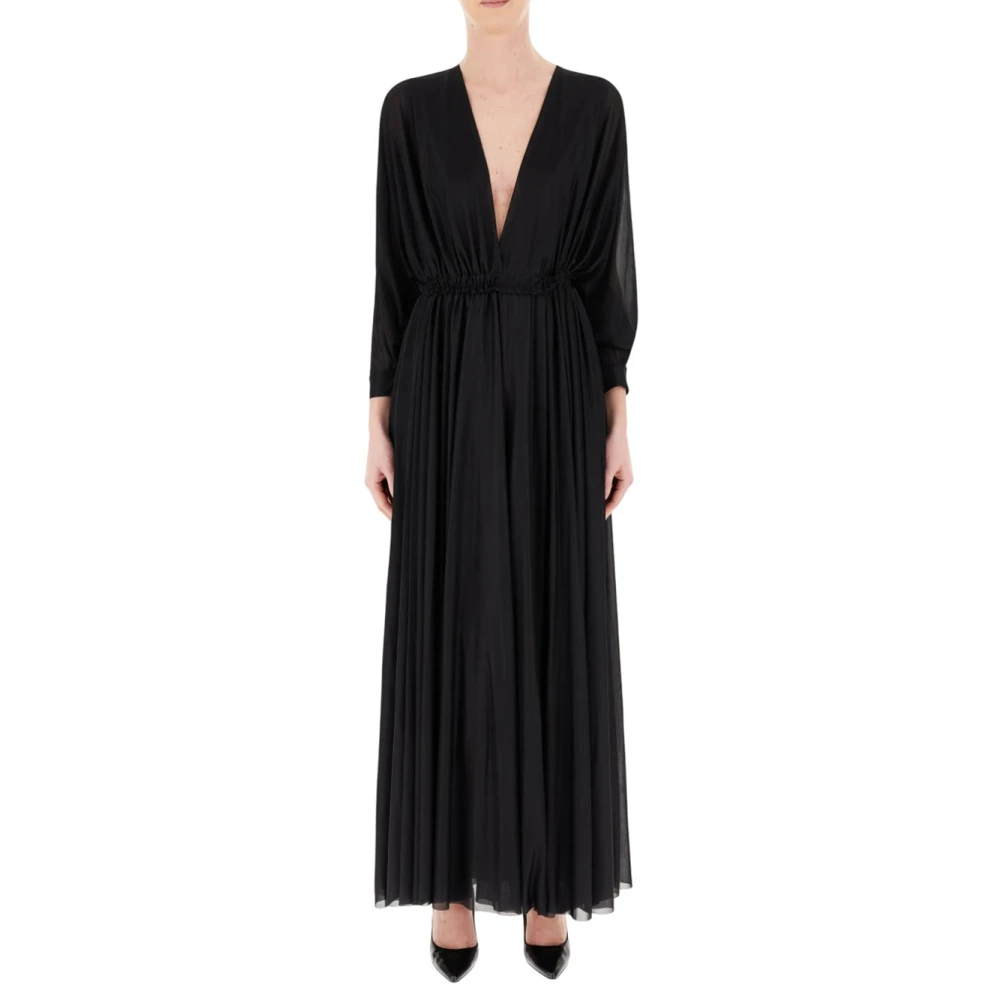 Pinko Elegante Lange Jurk met Plooien Black Dames