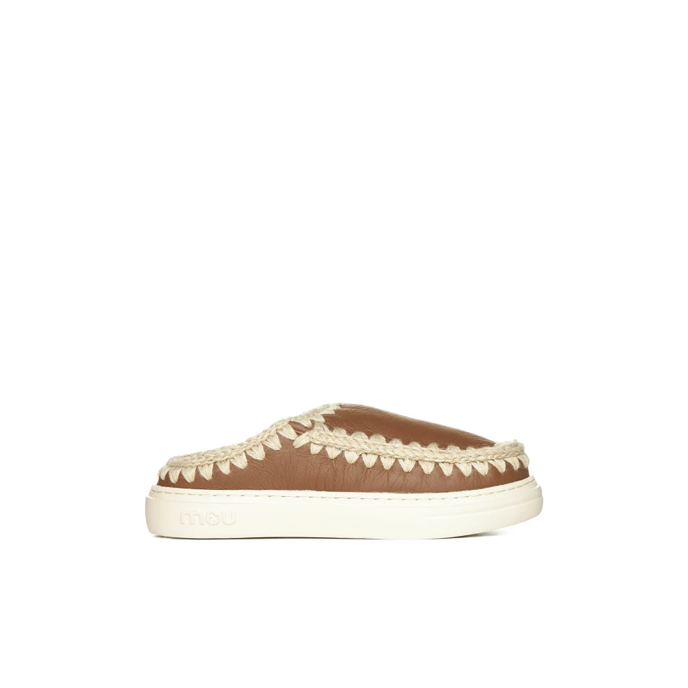 Mou Brown Shearling Leather Slippers With Chunky Sole - Female - Mules - 6 Uk - Shoes