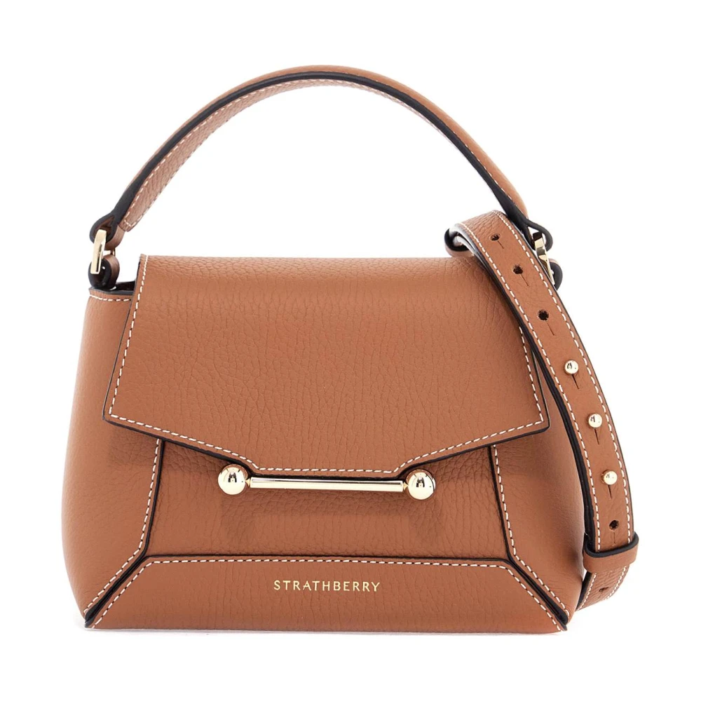 Strathberry Bruin leren mozaïek crossbody tas met gouden knoop Brown Dames