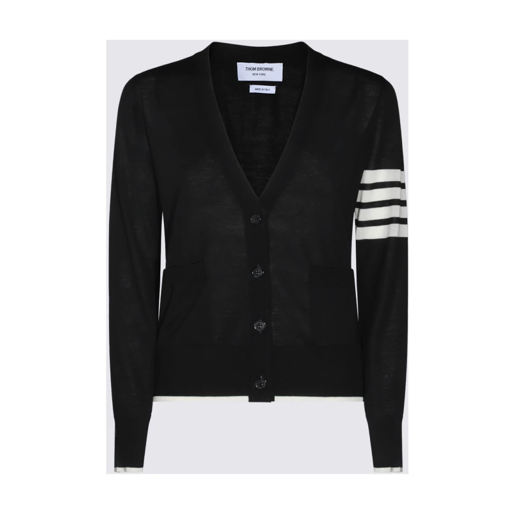 Thom Browne Zwarte Cardigan Sweater met Strepen Black Dames